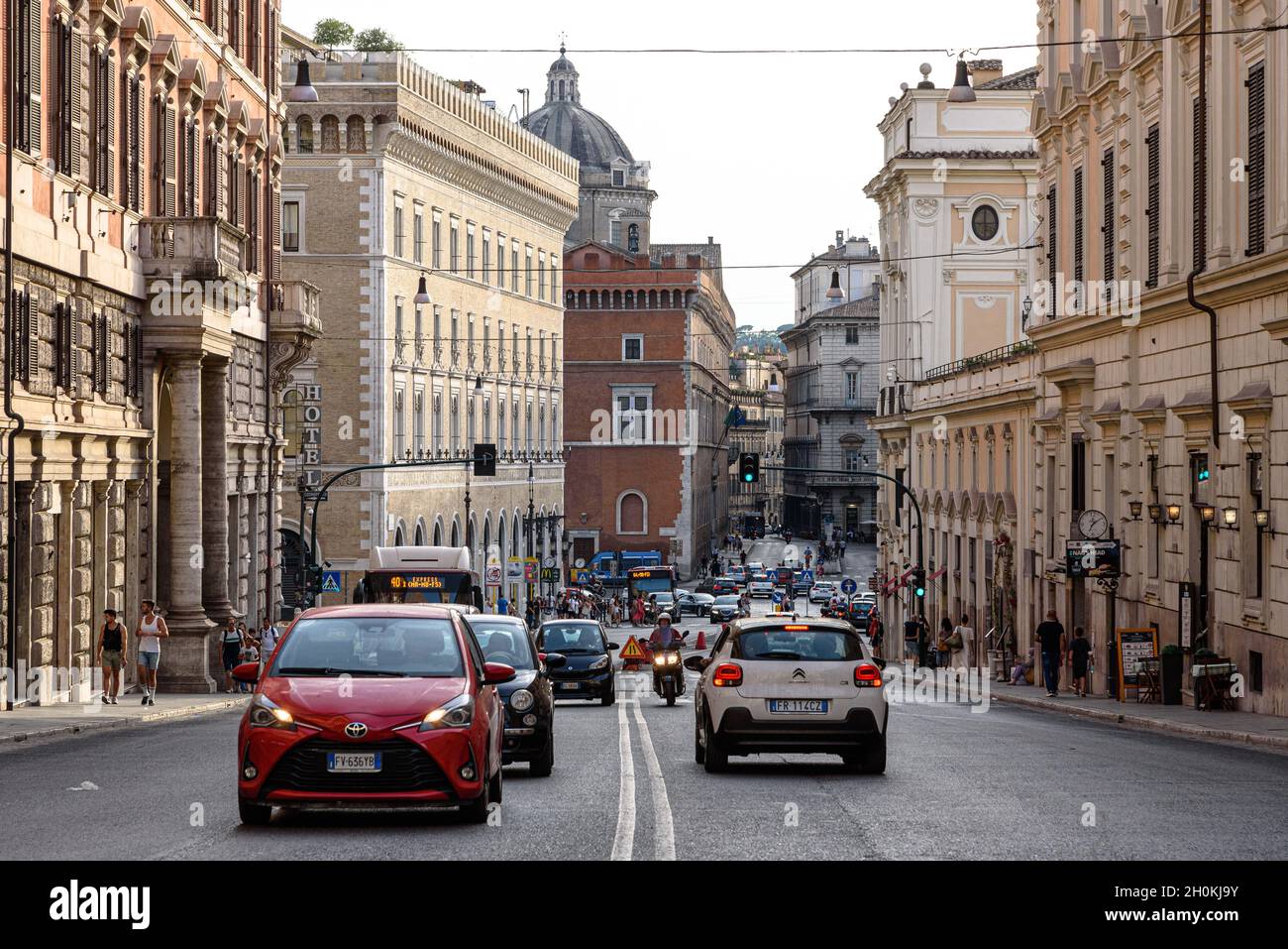 Cars on the Via Quattro Novembre in Rome on a summer afternoon Stock Photo