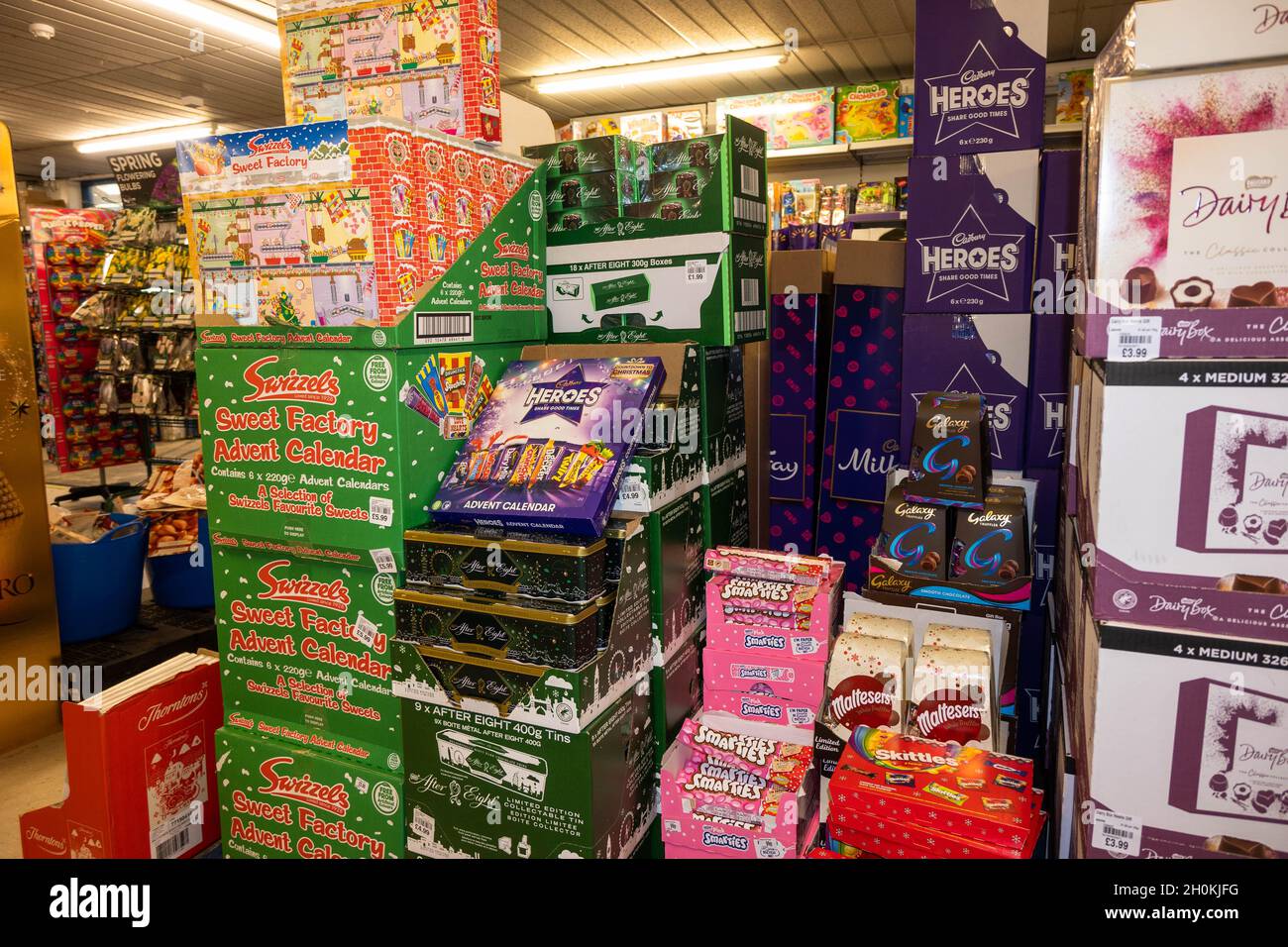 Christams sweets and chocolates in a supermarket in Norfolk England Stock Photo