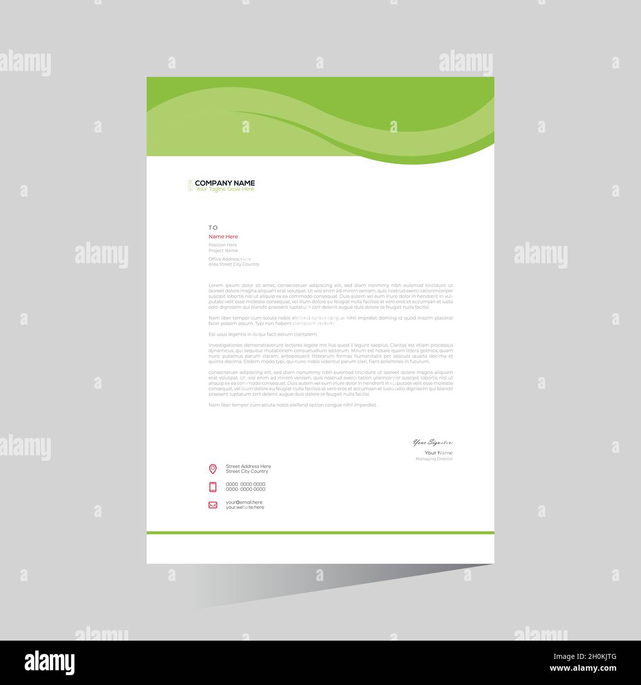 Green colored stylish vector letterhead Stock Vector