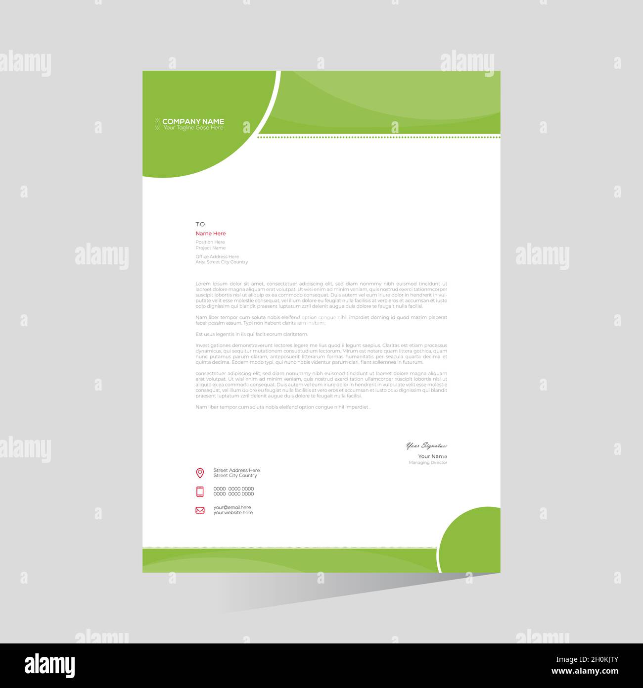 Green colored stylish vector letterhead Stock Vector