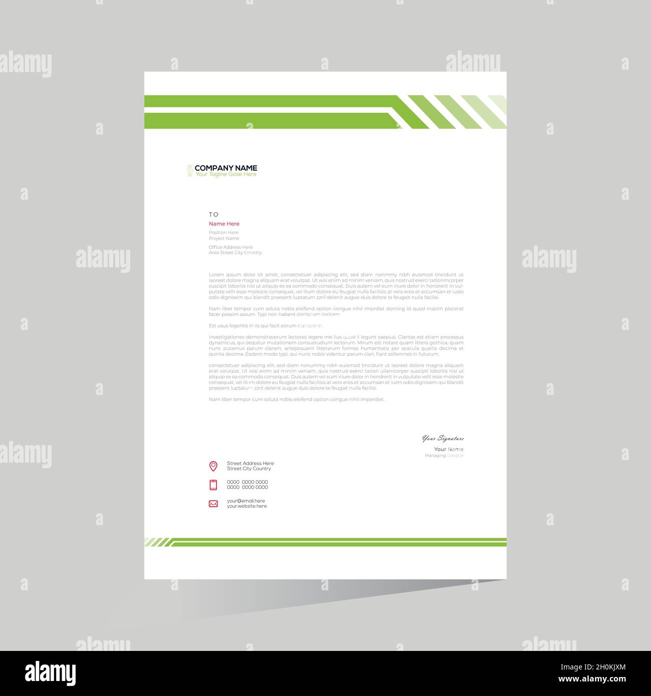 Green colored stylish vector letterhead Stock Vector