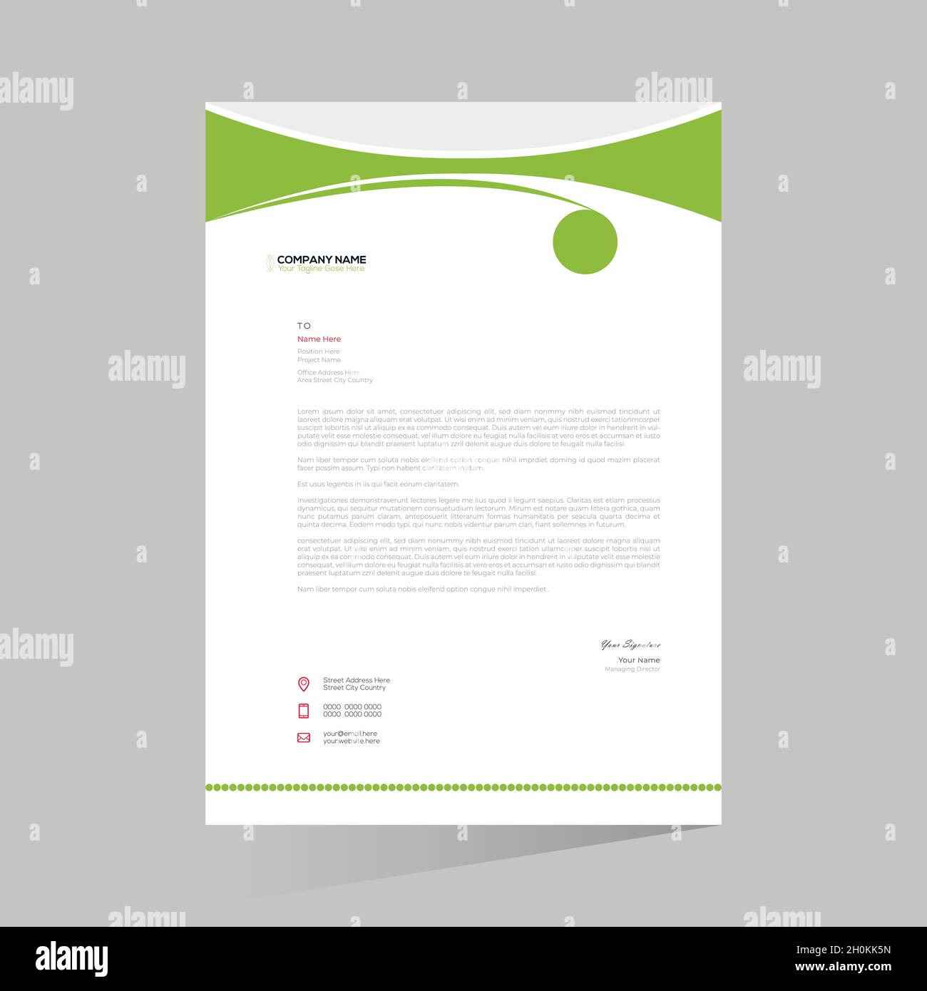 Green colored stylish vector letterhead Stock Vector