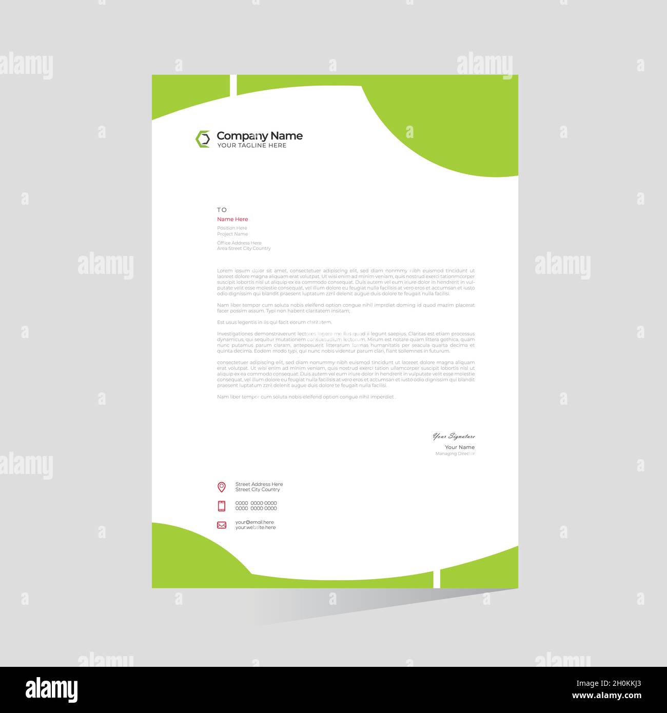 Green colored stylish vector letterhead Stock Vector