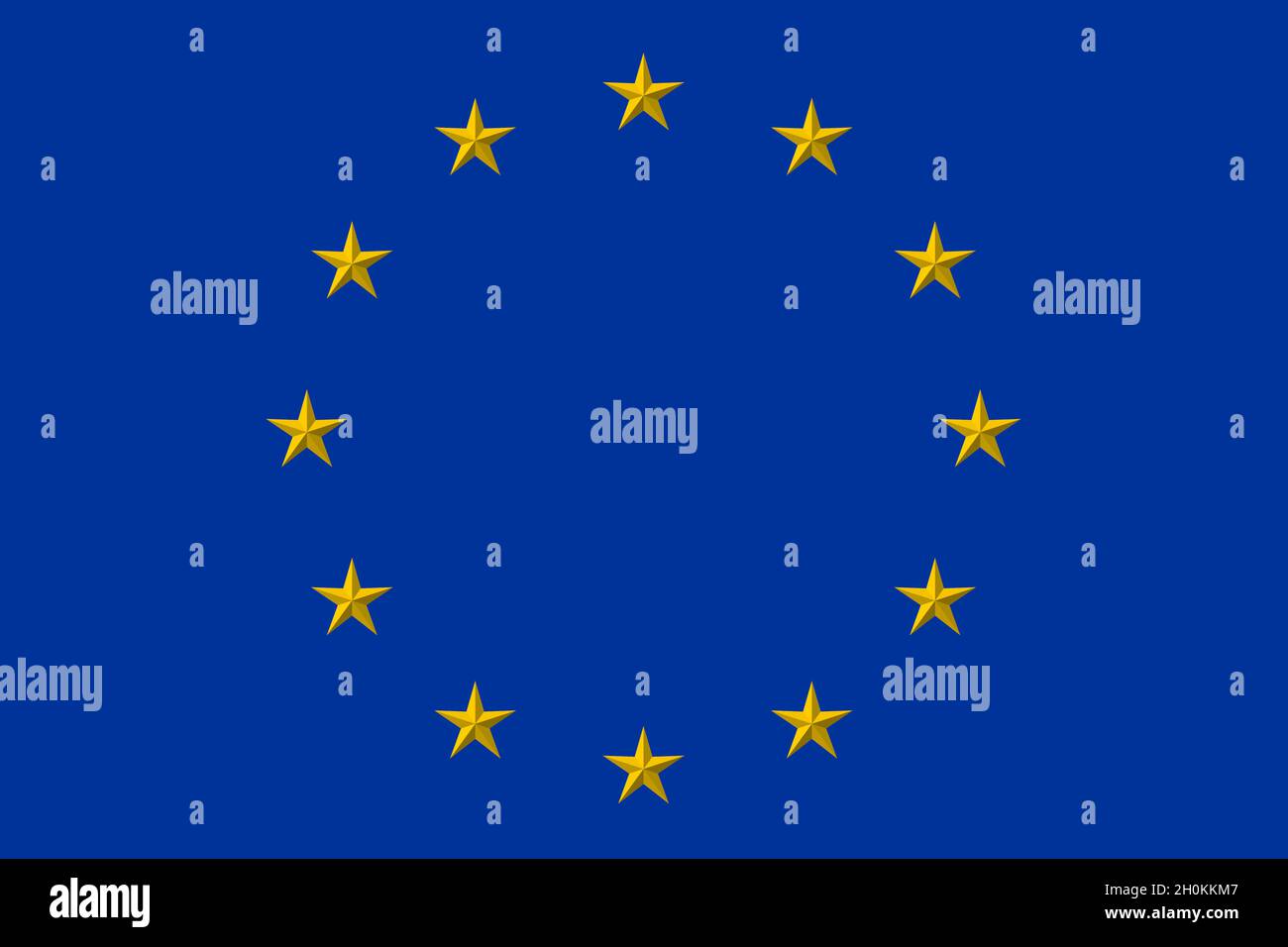 3D illustration. Europe. European Union Flag. Circle of yellow stars on ...