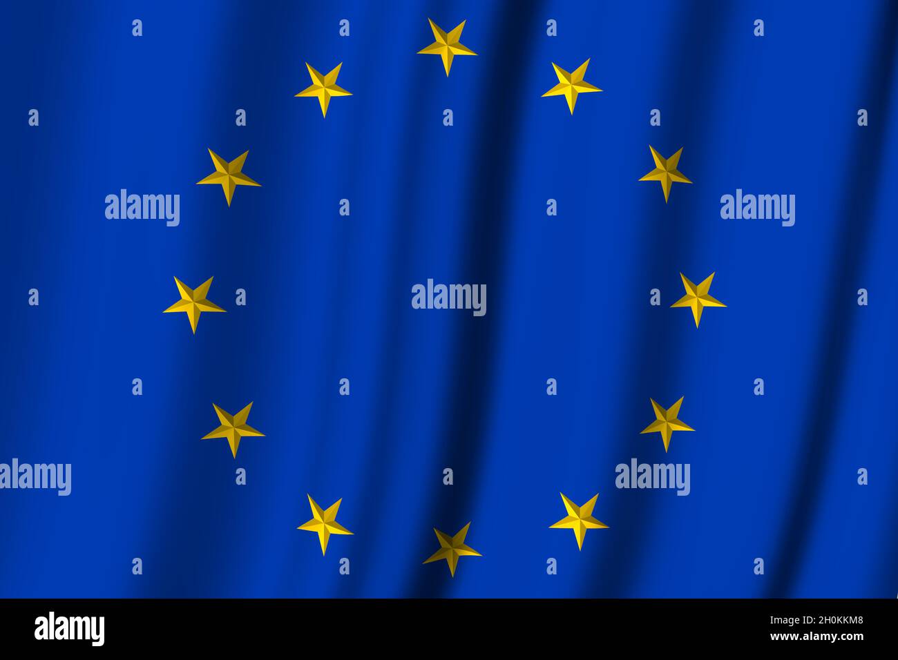 3D illustration. Europe. European Union Flag. Circle of yellow stars on ...