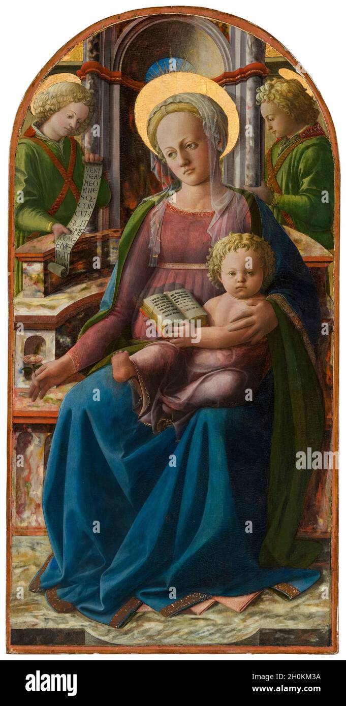 Madonna and Child, Enthroned with Two Angels, painting by Fra Filippo Lippi, circa 1440 Stock Photo