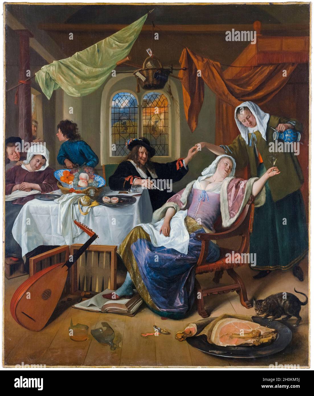 Jan Steen, painting, The Dissolute Household, 1663-1664 Stock Photo