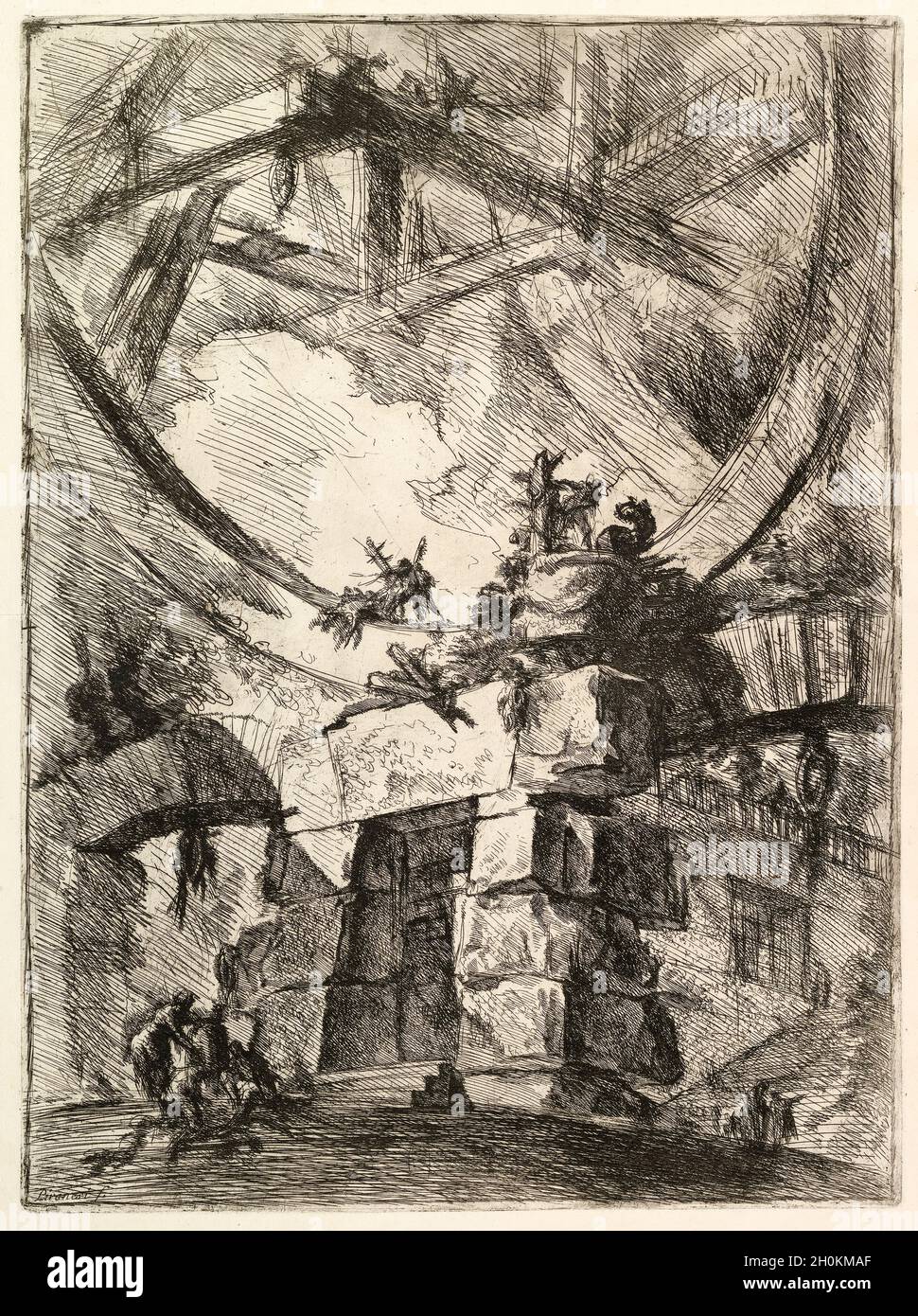 Giovanni Battista Piranesi, The Giant Wheel from Carceri d'invenzione (Imaginary Prisons), engraving, 1749-1750 Stock Photo