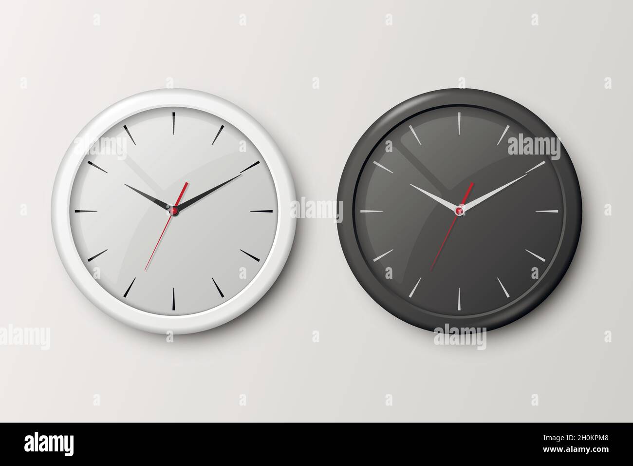 Vector 3d Realistic White and Black Wall Office Clock Set Isolated ...