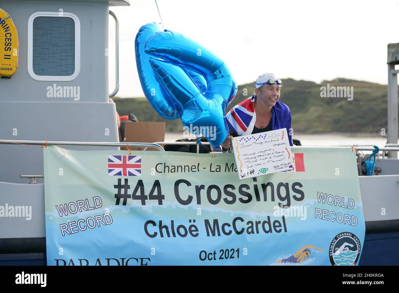 Australian endurance swimmer Chloe McCardel at the completion of her ...