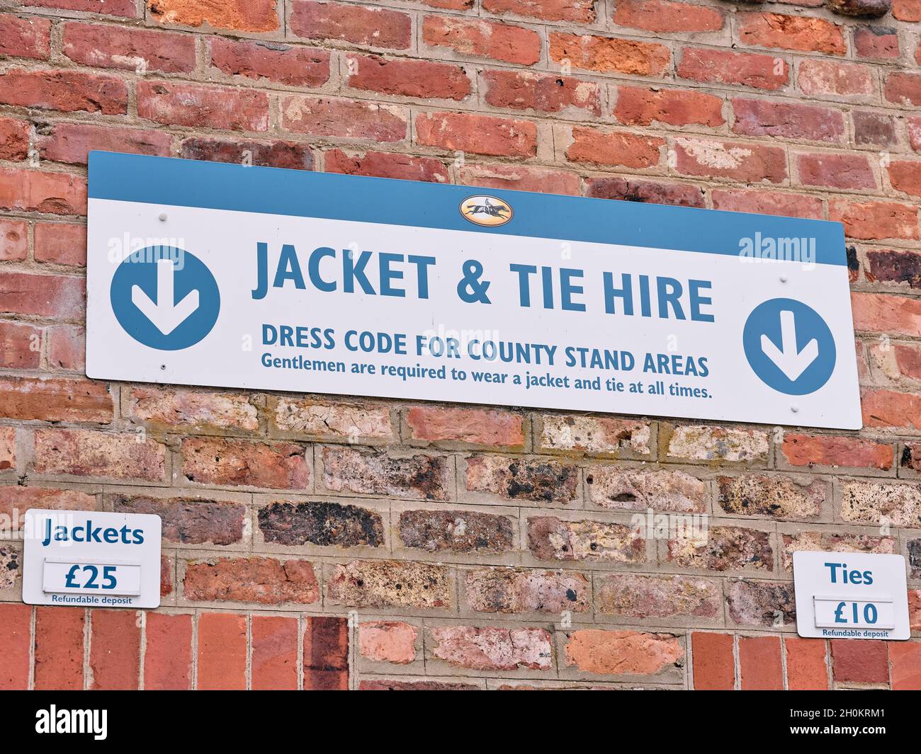 Jacket and tie hire facility at York Racecourse Yorkshire England UK 2021 - dress code for county stand Stock Photo