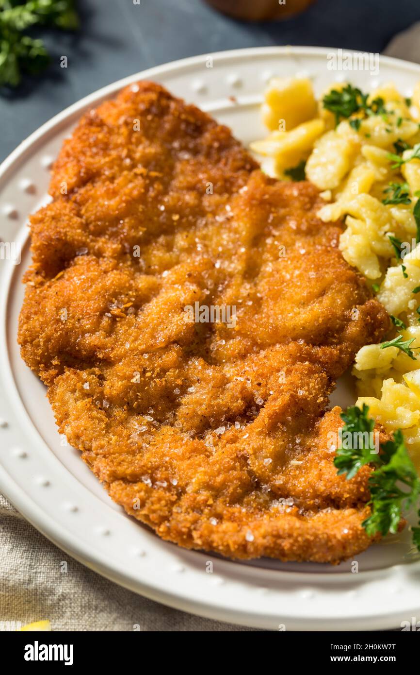 Homemade German Pork Schnitzel with Egg Spaetzle Stock Photo Alamy