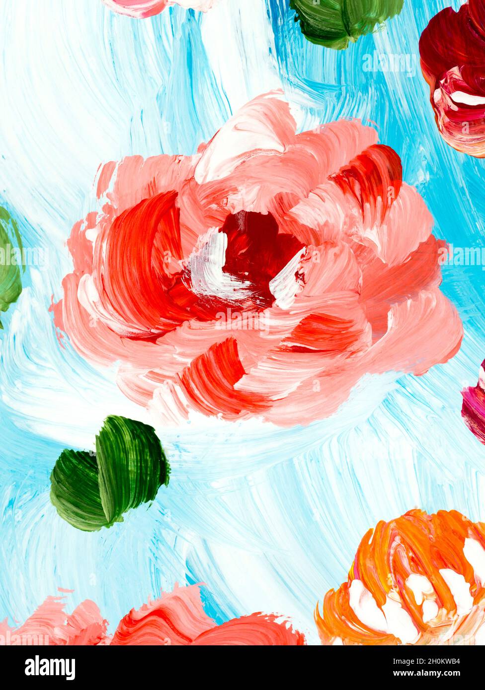 Abstract red and pink flowers, art painting, creative hand painted