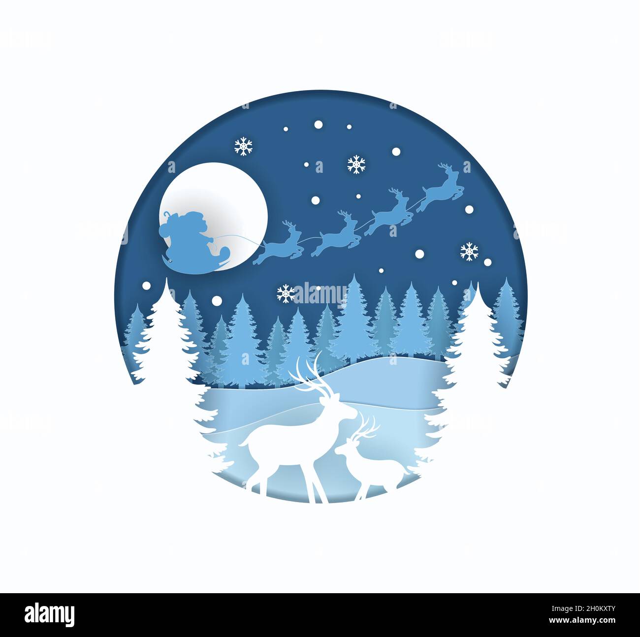 Christmas vector illustration in paper cut style background. Winter wonderland illustration. Stock Vector