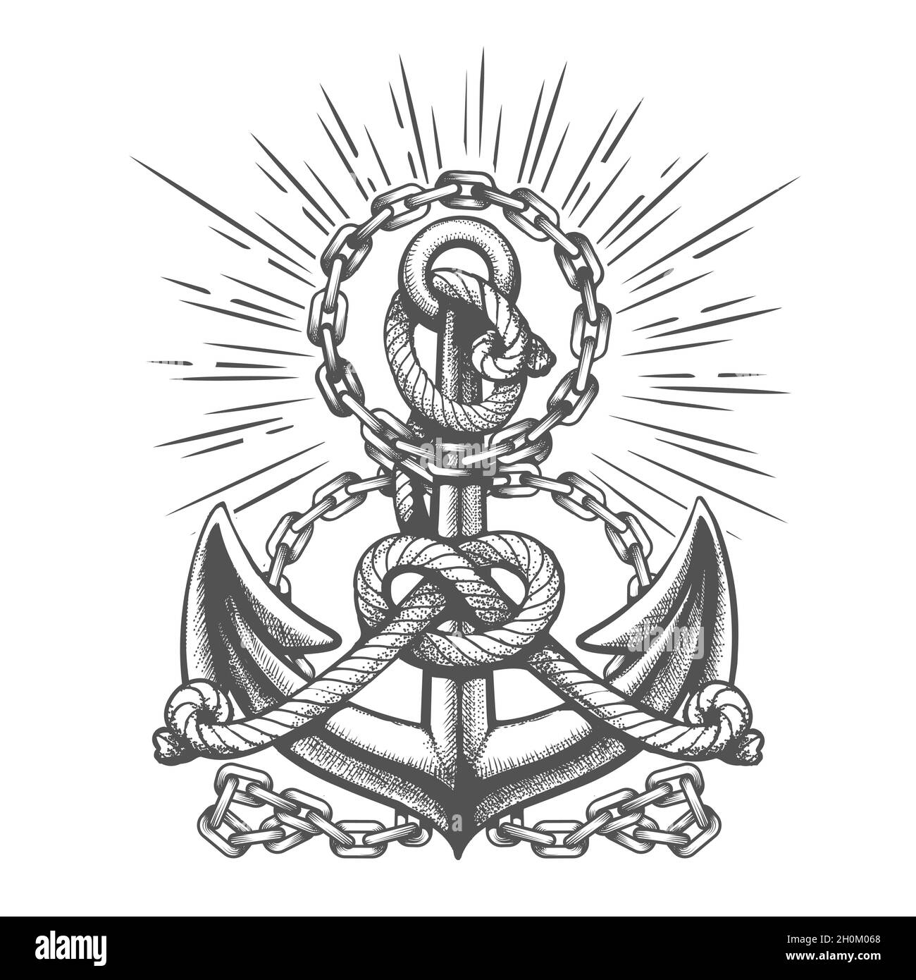 Anchor with Ropes and Chains nautical Tattoo in engraving style. Vector  illustration Stock Vector Image & Art - Alamy