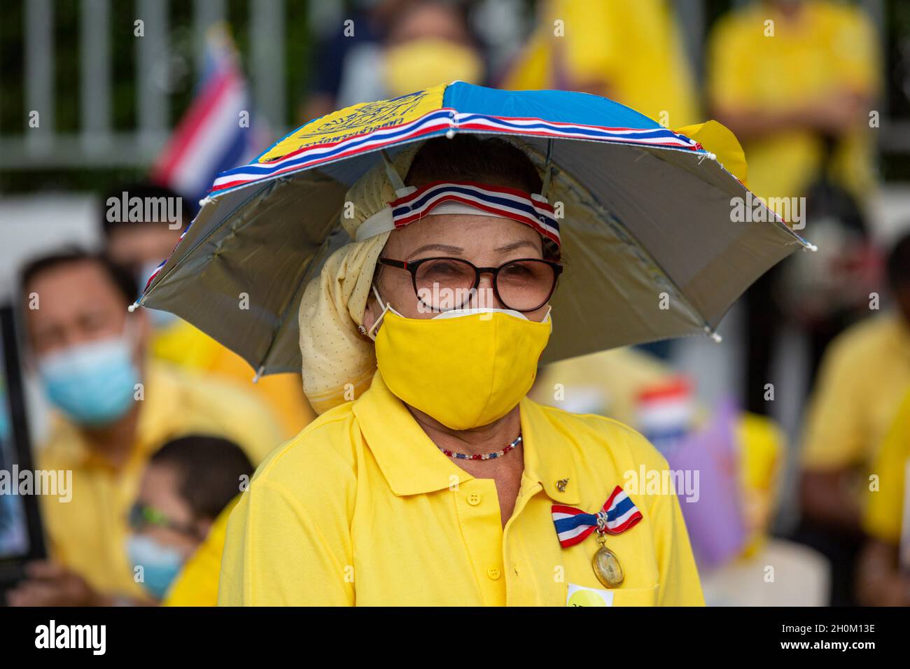 Bangkok, Thailand. 13th Oct, 2021. Royalist supports show support for the monarchy on the anniversary of the death of the late King Bhumibol Adulyadej in Bangkok, Thailand, Wednesday, October 13, 2021. (Credit Image: © Andre Malerba/ZUMA Press Wire) Stock Photo