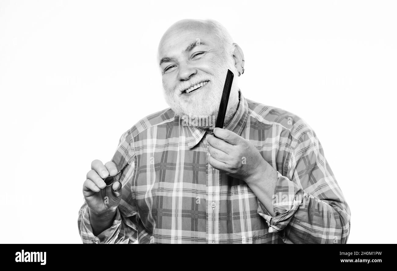 Cut beard. Experienced barber appreciate high quality barber equipment