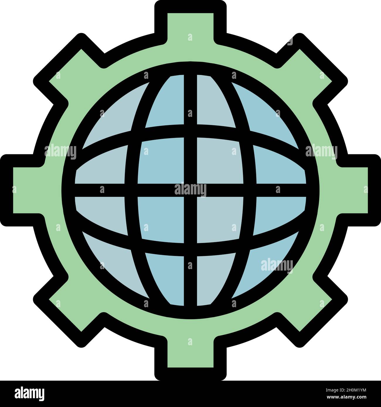 Globe in gear icon. Outline globe in gear vector icon color flat ...