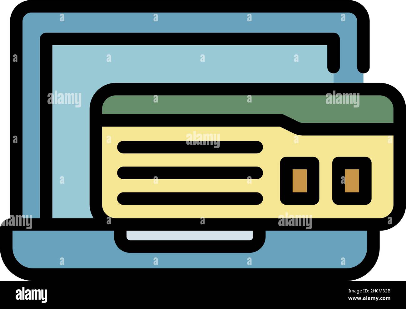 Laptop and ticket icon. Outline laptop and ticket vector icon color ...