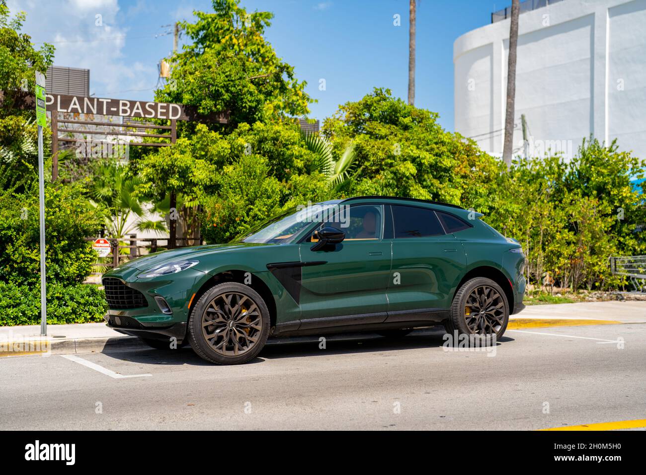 Miami Beach, FL, USA - October 10, 2021: Green Aston Martin DBX SUV Stock Photo