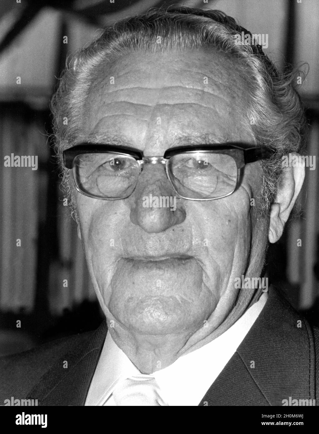 Rudolf 'Rudi' Dassler. Founder and owner of the 'Puma' sports shoe factories in Herzogenaurach near Nuremberg, recorded on April 29, 1973 on the occasion of his 75th birthday, his 50th professional anniversary and the 25th anniversary of his company. Stock Photo