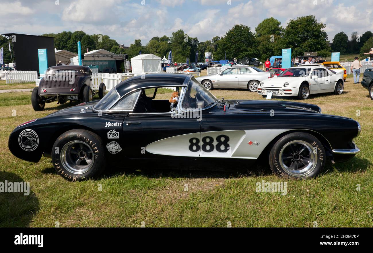 Side  view of a 1958,  Chevrolet Corvette C1, on display at the 2021 London Classic Car Show Stock Photo