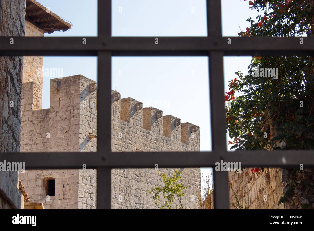 Buildings viewed from window Stock Photo - Alamy