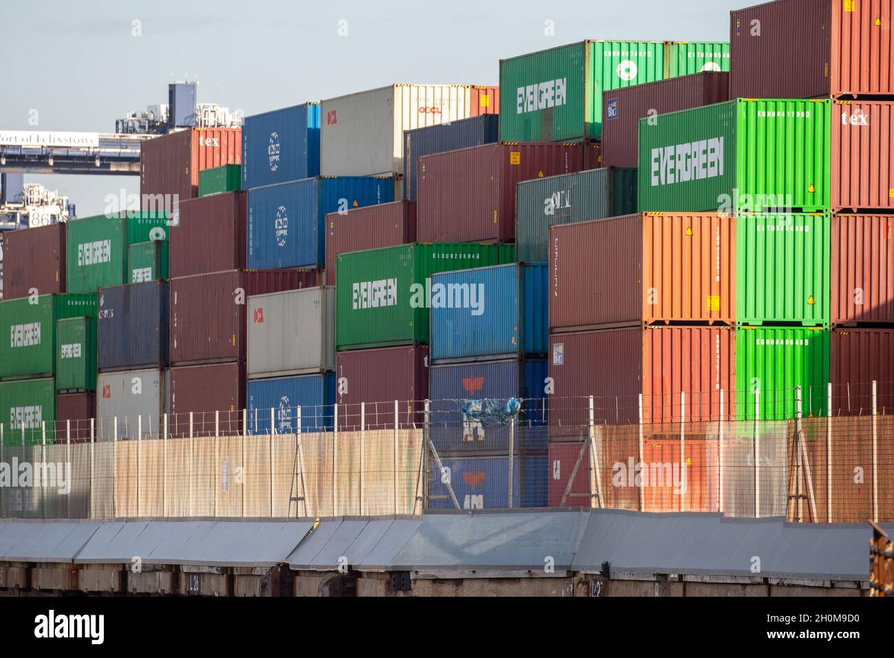 Picture dated October 12th shows towers of shipping containers in Felixstowe port in Suffolk
