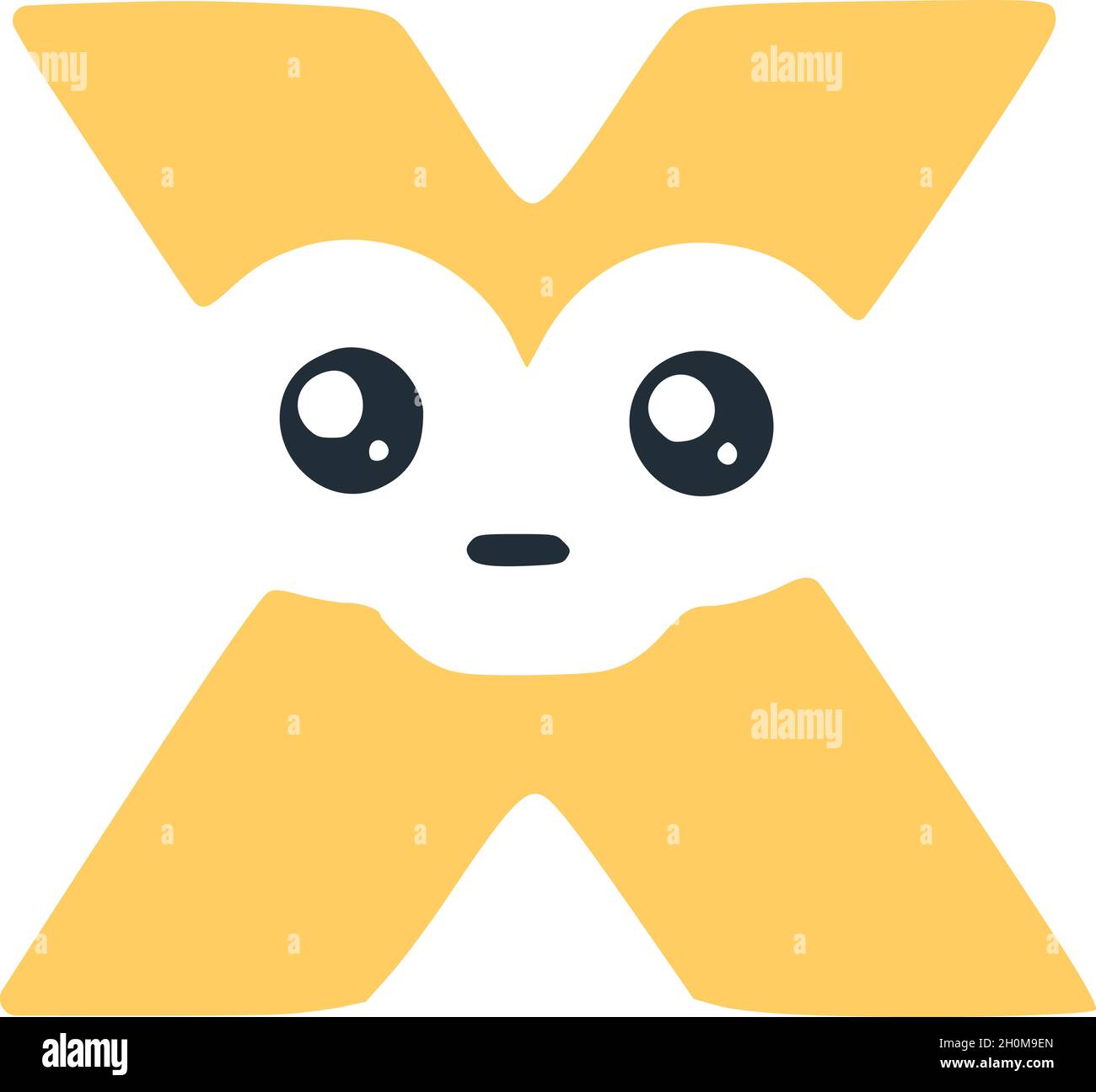 Letter x cute kawaii character, funny smiley clip art isolated on white background Stock Vector