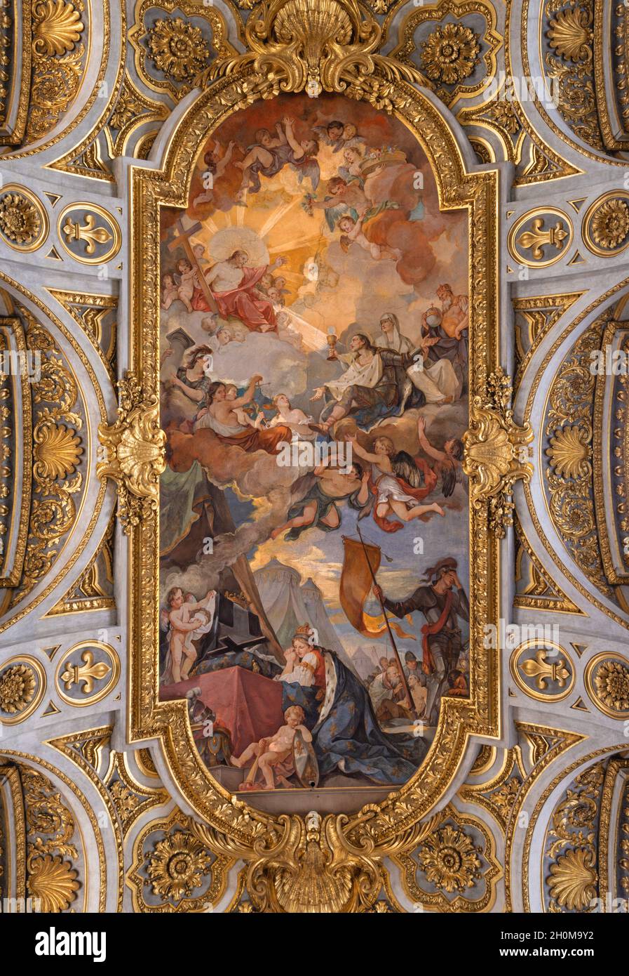 ROME, ITALY - SEPTEMBER 1, 2021: The Apotheosis of St Louis fresco in church Chiesa di San Luigi dei Francesi -  1756 by Charles Joseph Natoire Stock Photo