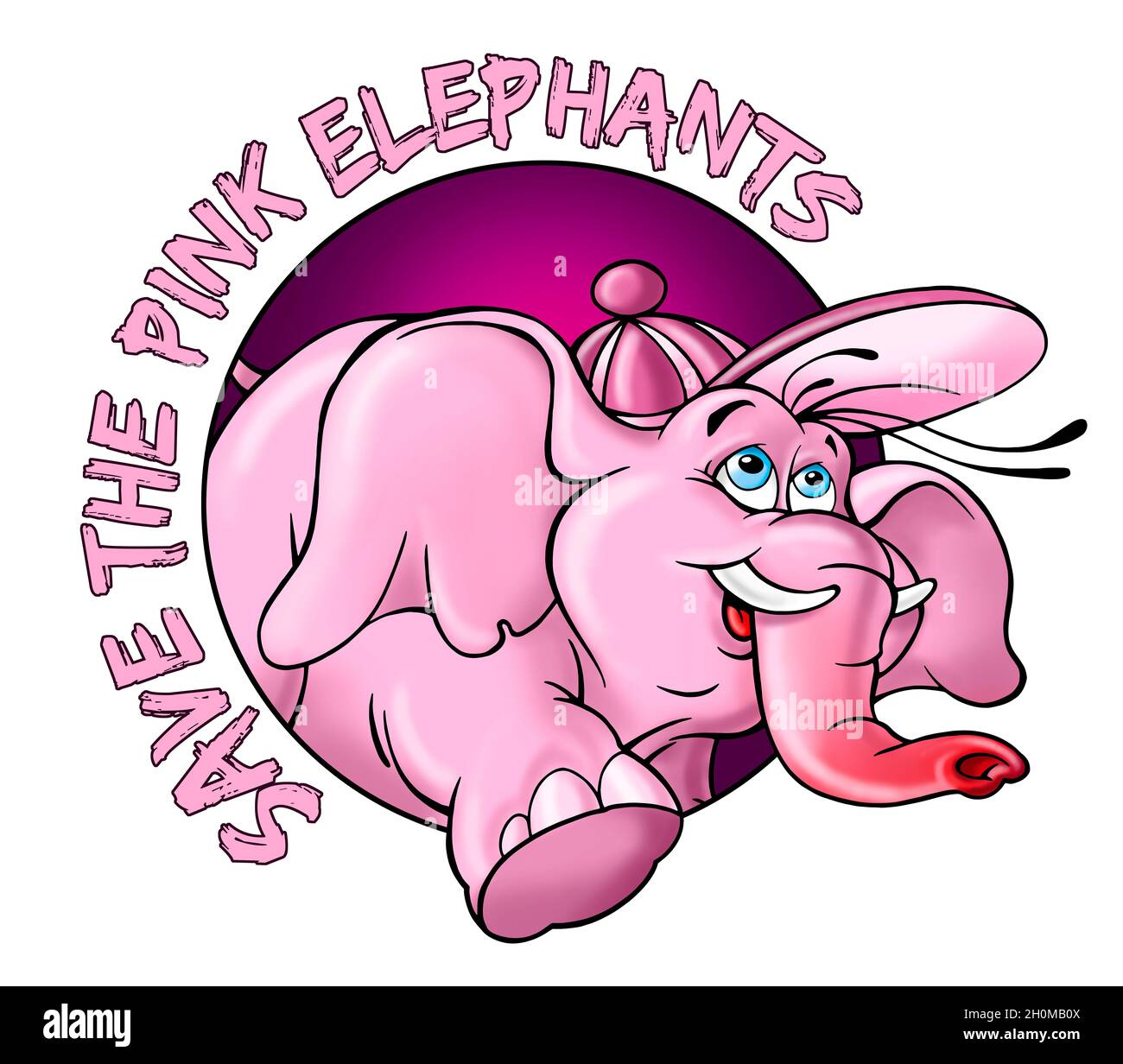 Pink elephant with the inscription save the pink elephants, a humorous association to alcohol consumption Stock Photo