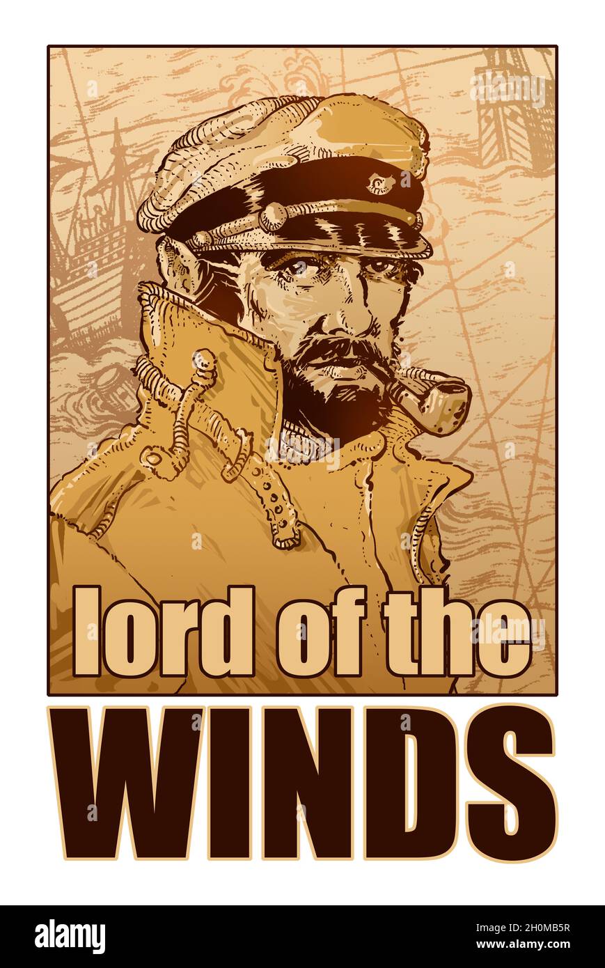 Captain of a ship with the inscription lord of the winds Stock Photo