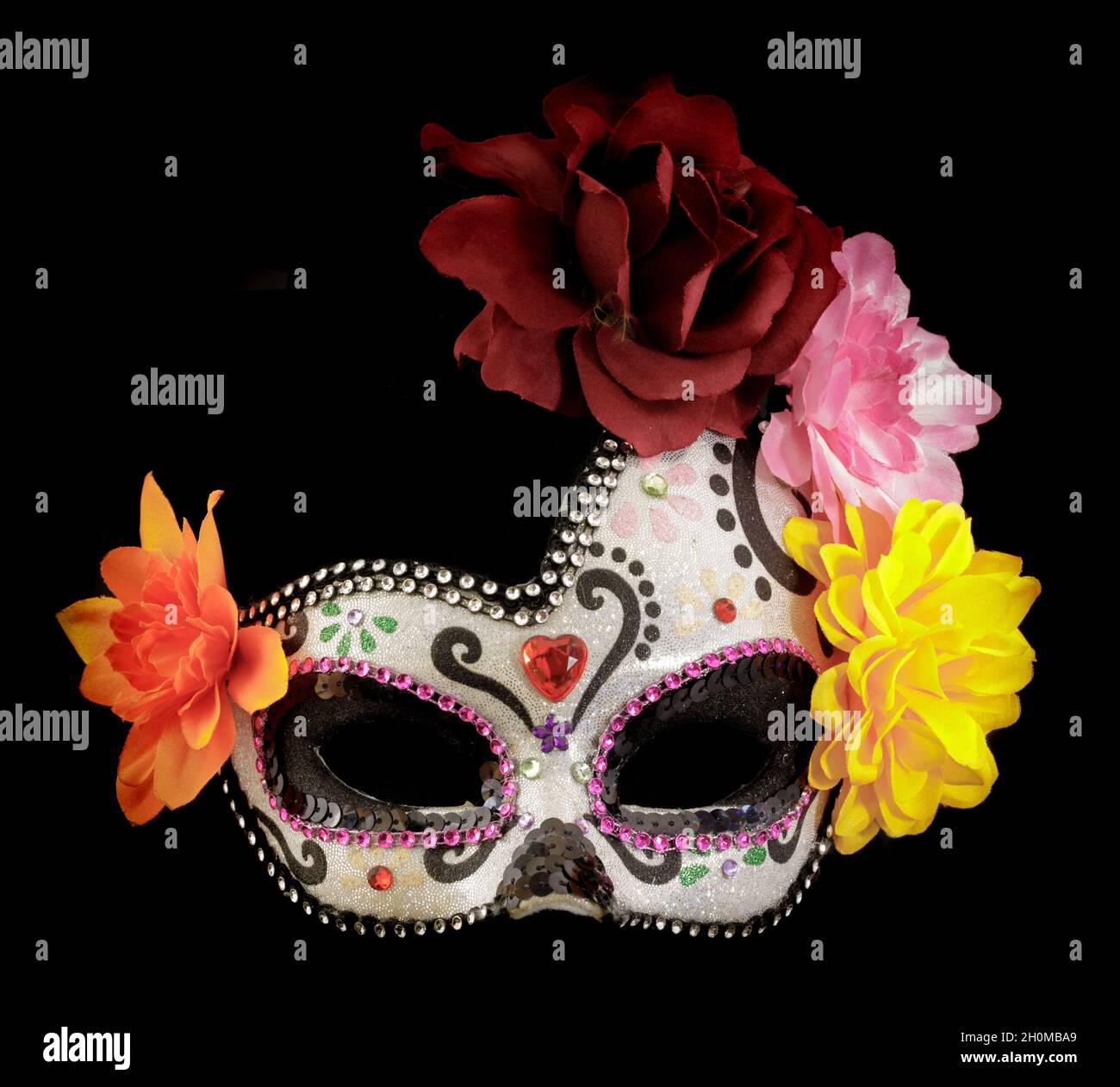 Floral Sugar Skull Masquerade Mask - Day of the Dead Stock Photo