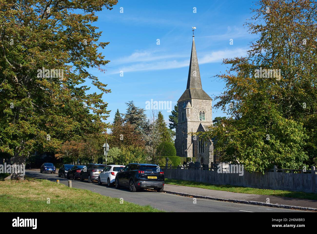 Church Row and the historic church of St Nicolas, at Chislehurst, Kent, South East England Stock Photo