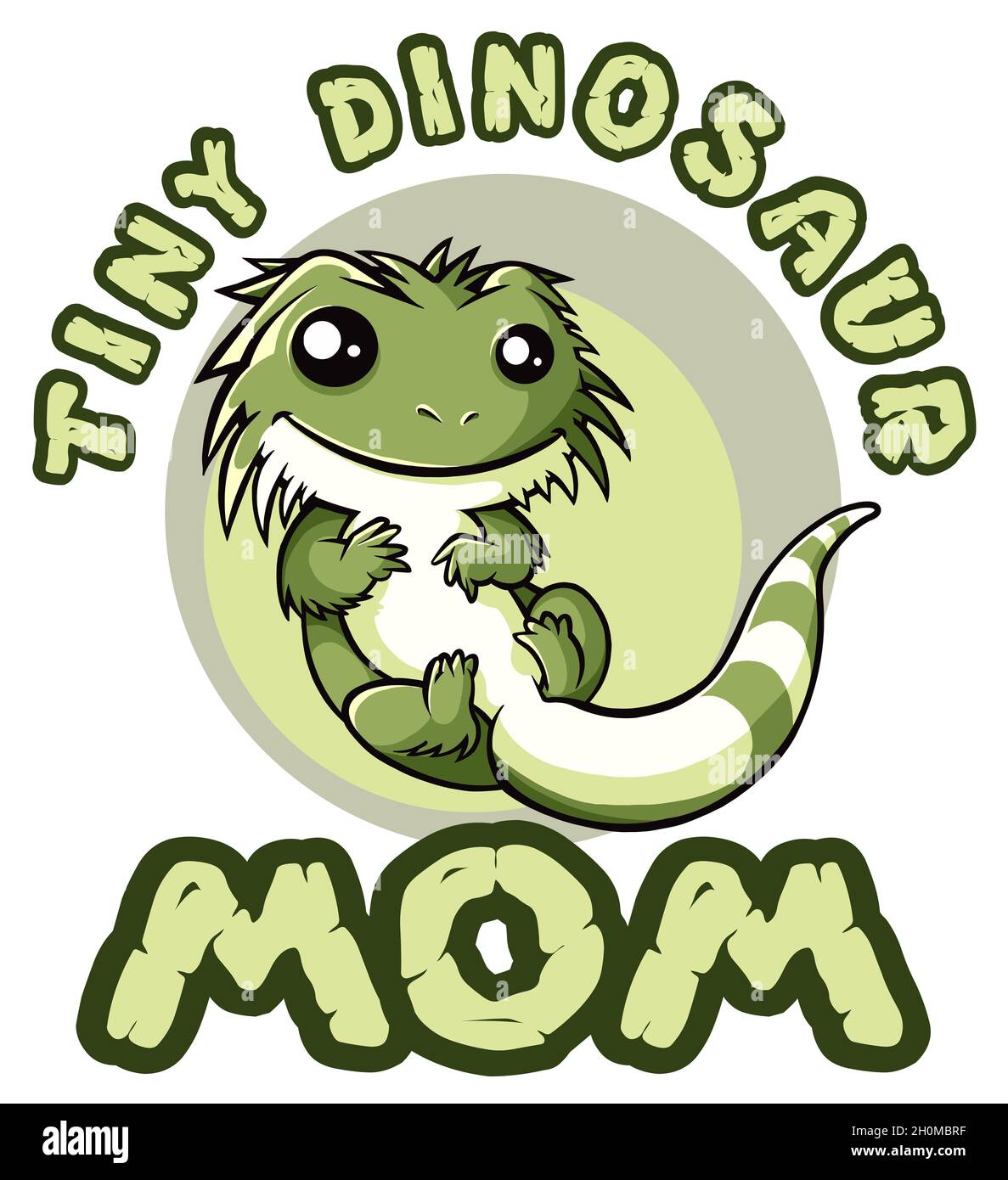 Cute mascot cartoon character bearded dragon with the inscription  of a tiny dinosaur mom Stock Photo