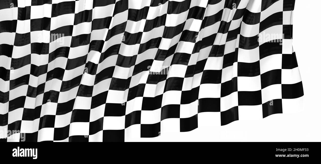 3D rendering of a black and white checkered flag on a white background