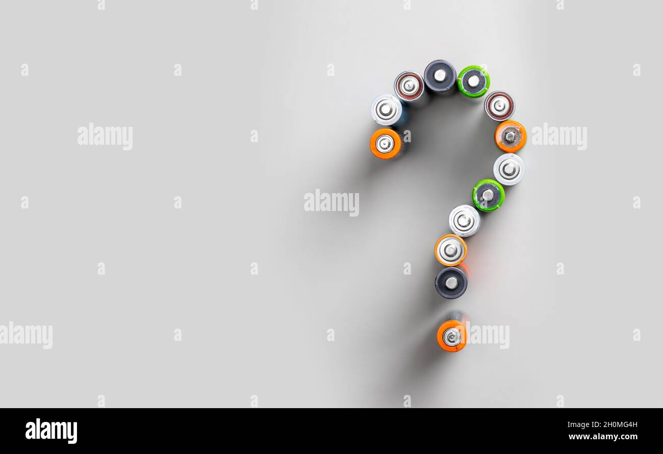 Question mark made from AA batteries. Template Copy space for text