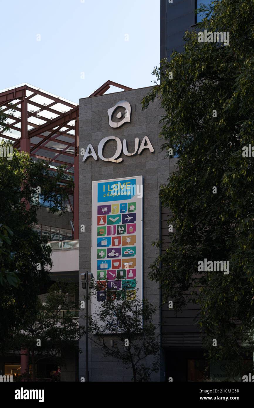 VALENCIA, SPAIN - OCTOBER 05, 2021: Aqua Multiespacio is a modern shopping center in Valencia Stock Photo