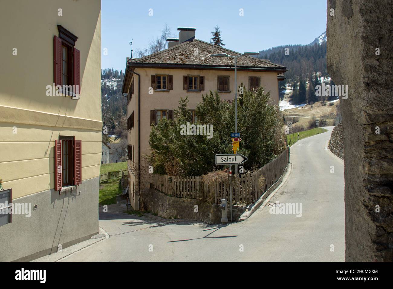 Street of Mon GR, Switzerland Stock Photo