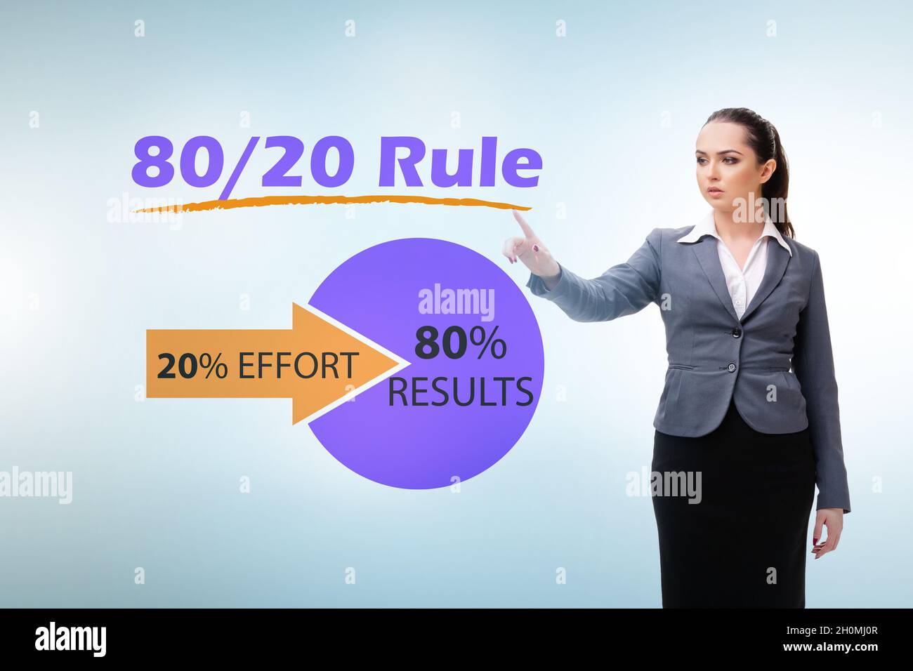 Image showcasing Businesswoman in the pareto rule illustration Stock Photo - Alamy