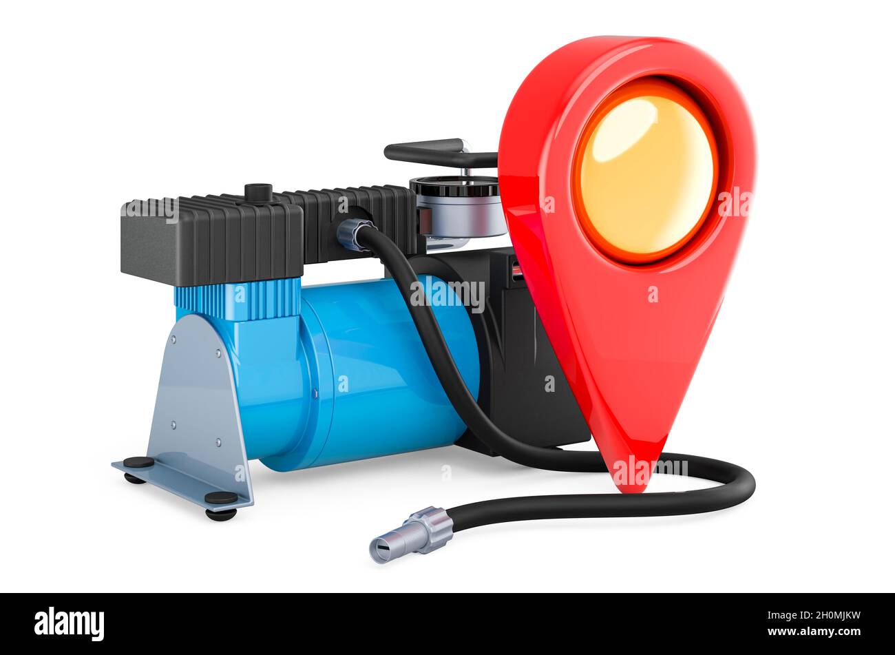 Car air compressor with map pointer. 3D rendering isolated on white