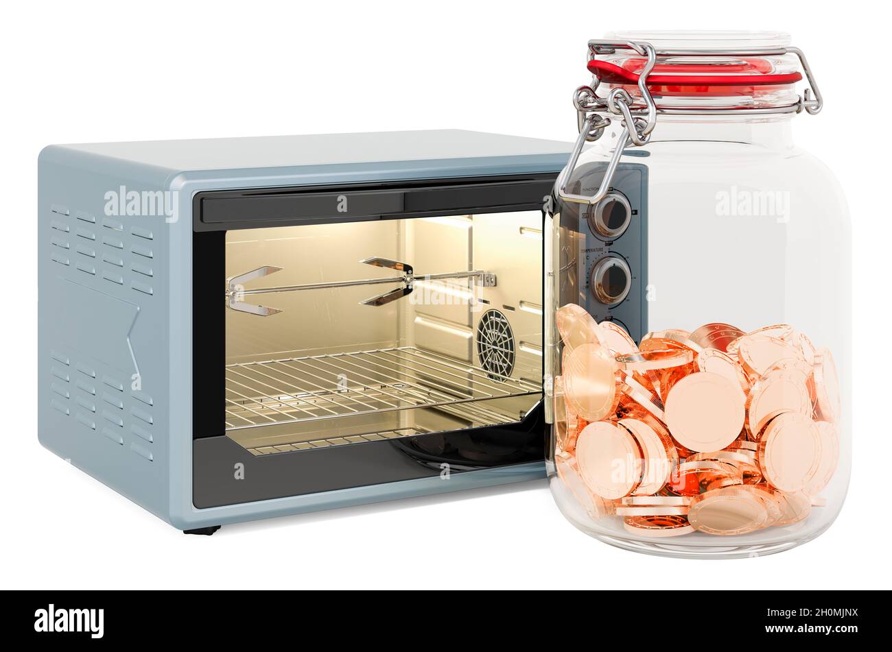 Coin Toaster Convection toaster oven with glass jar full of golden coins, 3D ...