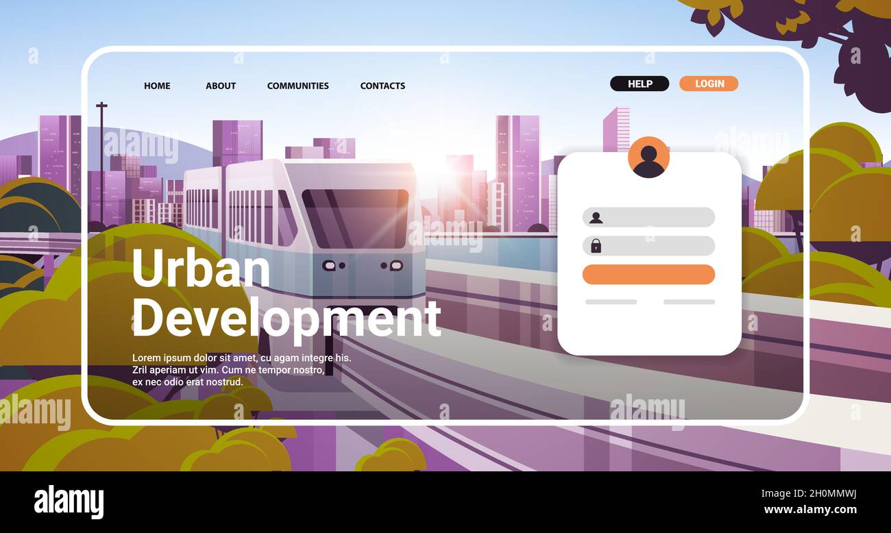 urban development website landing page template cityscape background