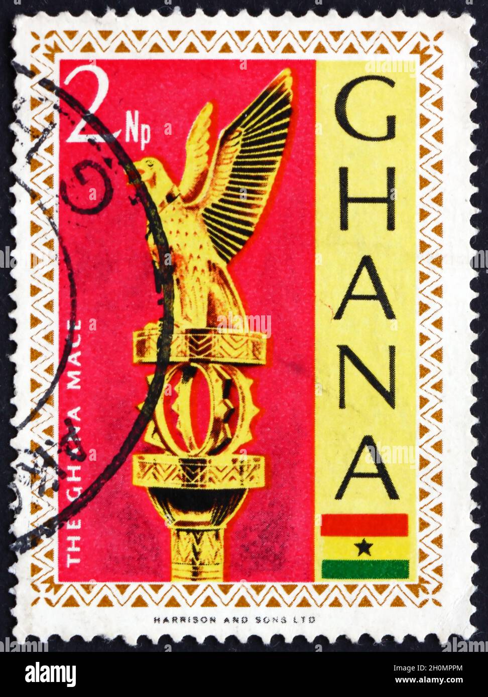GHANA - CIRCA 1967: a stamp printed in Ghana shows Ghana Mace (golden staff), the symbol of Parliament's authority, circa 1967 Stock Photo