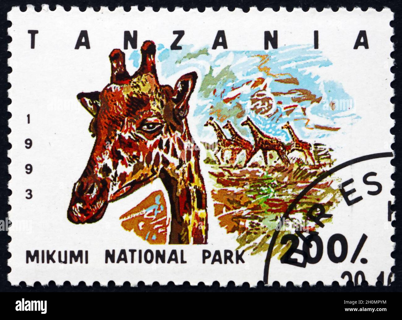 TANZANIA - CIRCA 1993: a stamp printed in Tanzania shows Giraffe (giraffa camelopardalis), Mikumi national park, circa 1993 Stock Photo