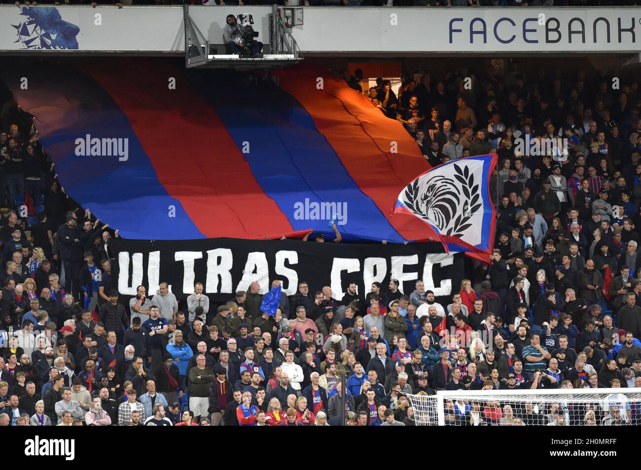 Palace fans the Ultras during the Premier League match between Crystal Palace and Brighton & Hove Albion at Selhurst Park  ,London , UK - 27th September 2021 -  Editorial use only. No merchandising. For Football images FA and Premier League restrictions apply inc. no internet/mobile usage without FAPL license - for details contact Football Dataco Stock Photo