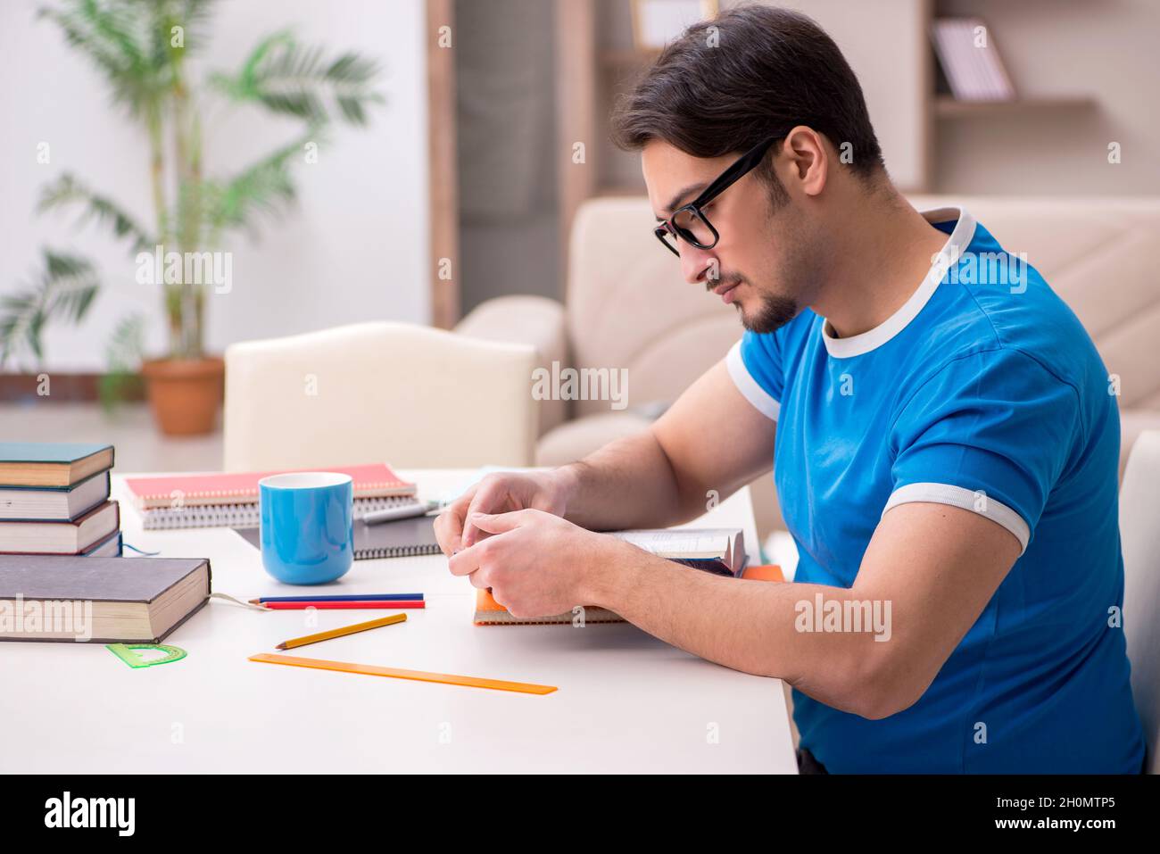 Young student studying at home Stock Photo - Alamy