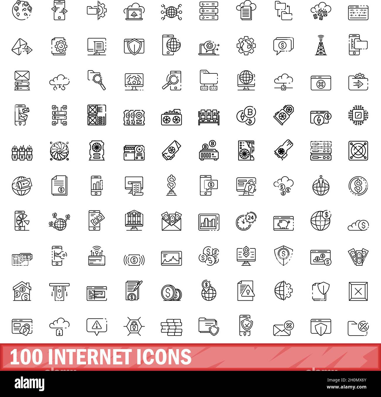 100 internet icons set. Outline illustration of 100 internet icons ...