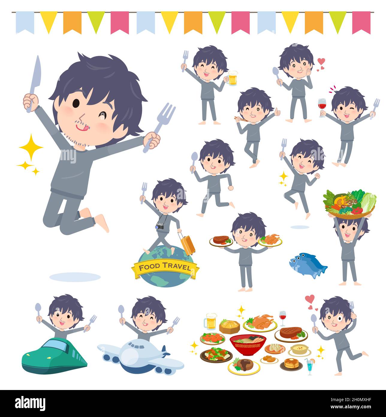 A set of NEET man on food events.It's vector art so easy to edit. Stock Vector