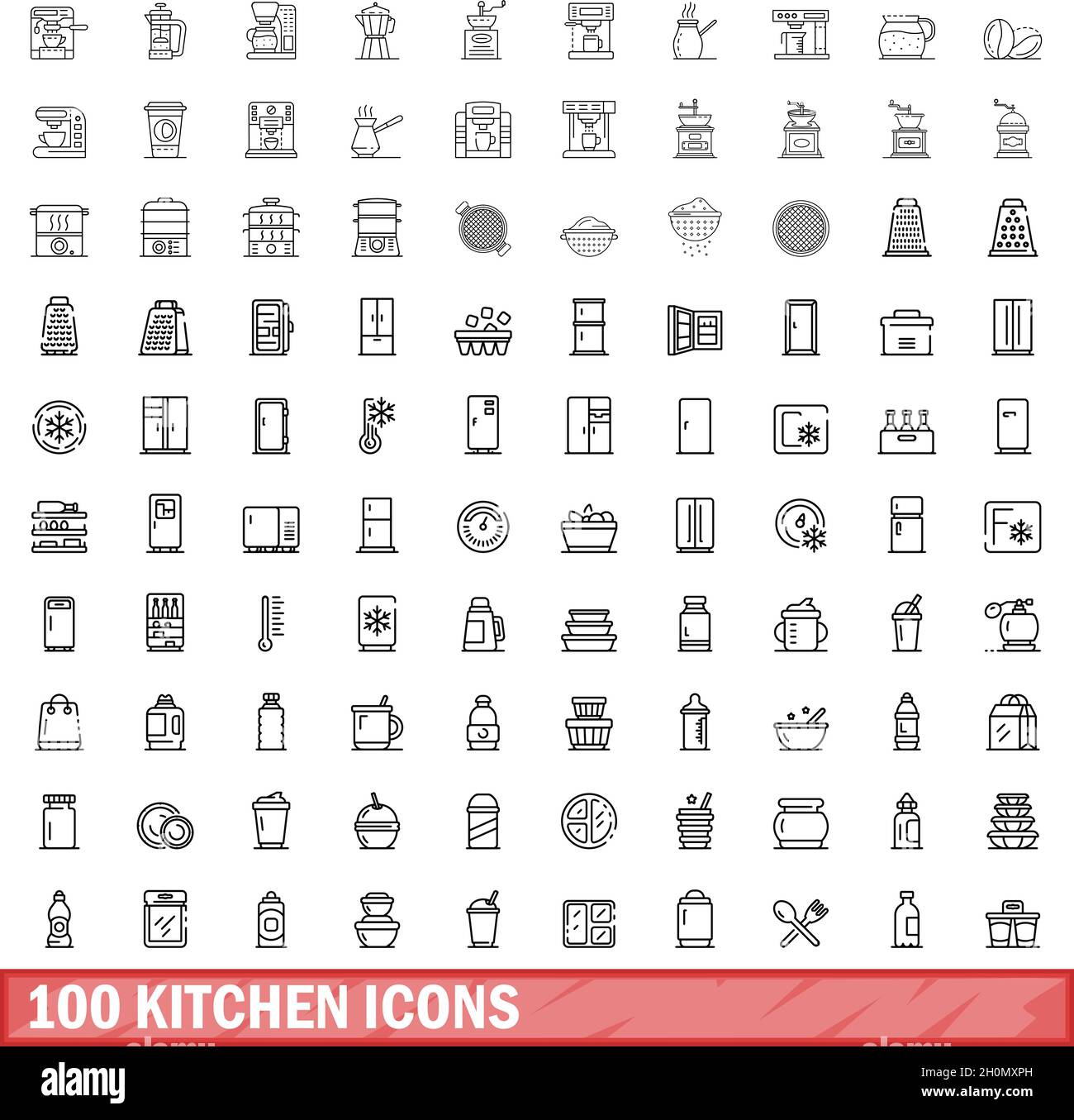 100 kitchen icons set. Outline illustration of 100 kitchen icons vector ...